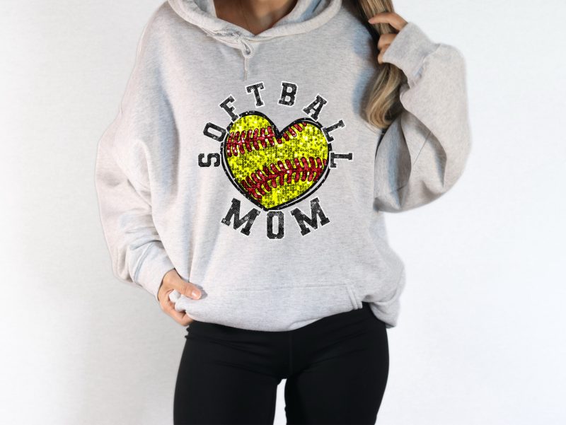 Glitter Heart Softball Mom Pressed Apparel