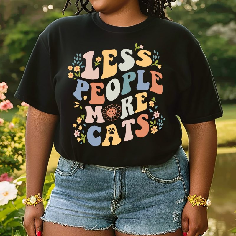 Less People More Cats Ditsy Floral Pressed Apparel