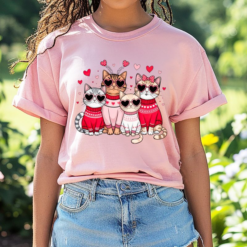 Heart Glasses Kitties Pressed Apparel