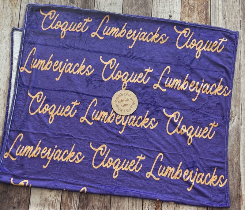 Cursive Gold & Purple Cloquet Lumberjacks Blanket