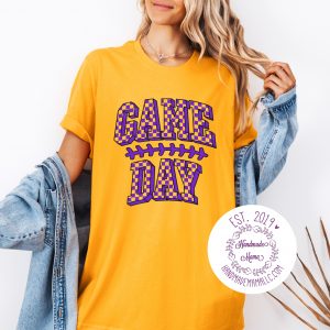 Purple Gold Checkered Game Day Pressed Design Apparel