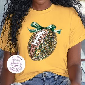 Preppy Glitter Green & Yellow Football Pressed Design Apparel