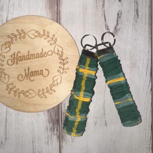 Scrunchie Green Gold Plaid Keychain