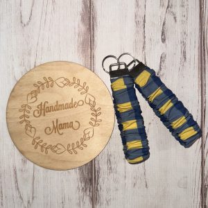 Scrunchie Blue Gold Plaid Keychain