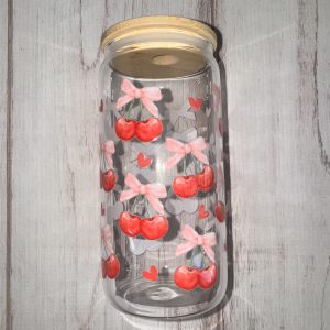 Cherry Bow Glass 16oz Glass Tumbler