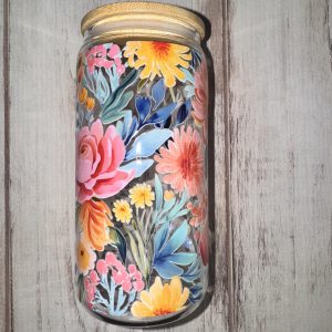 Spring Floral Glass 16oz Glass Tumbler