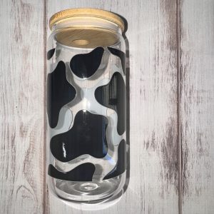 Black Cow Print Glass 16oz Glass Tumbler
