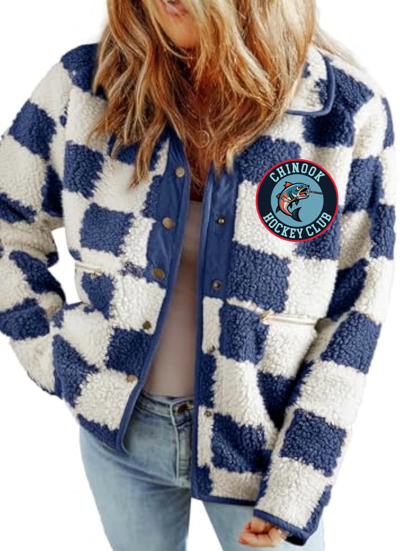 Embroidered Chinook Logo Checkered Navy Jacket