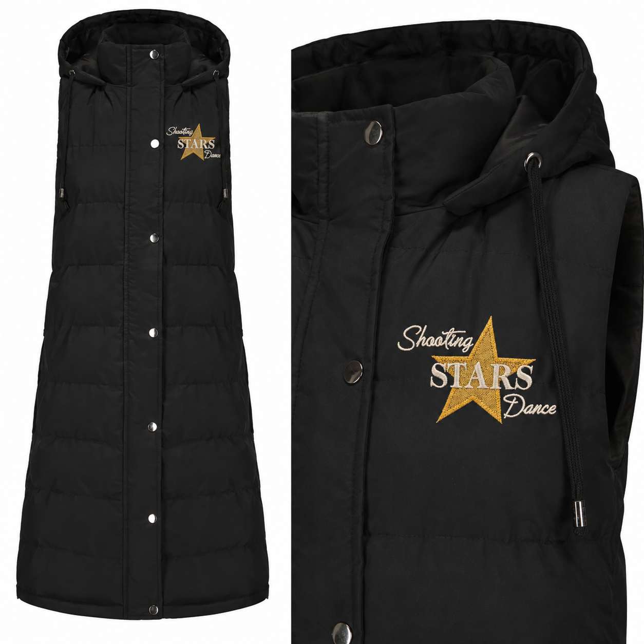 Shooting Stars Dance Hooded Sleeveless Long Cotton-Padded Vest