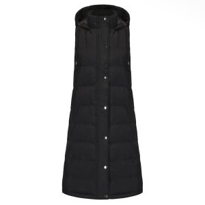 Hooded Sleeveless Long Cotton-Padded Vest